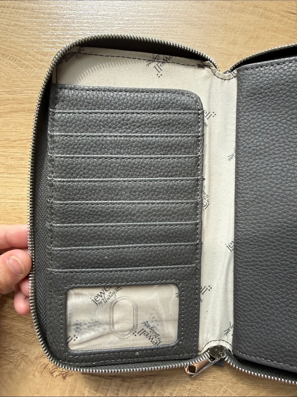 Jewell Grey Textured Zip-Around Wallet